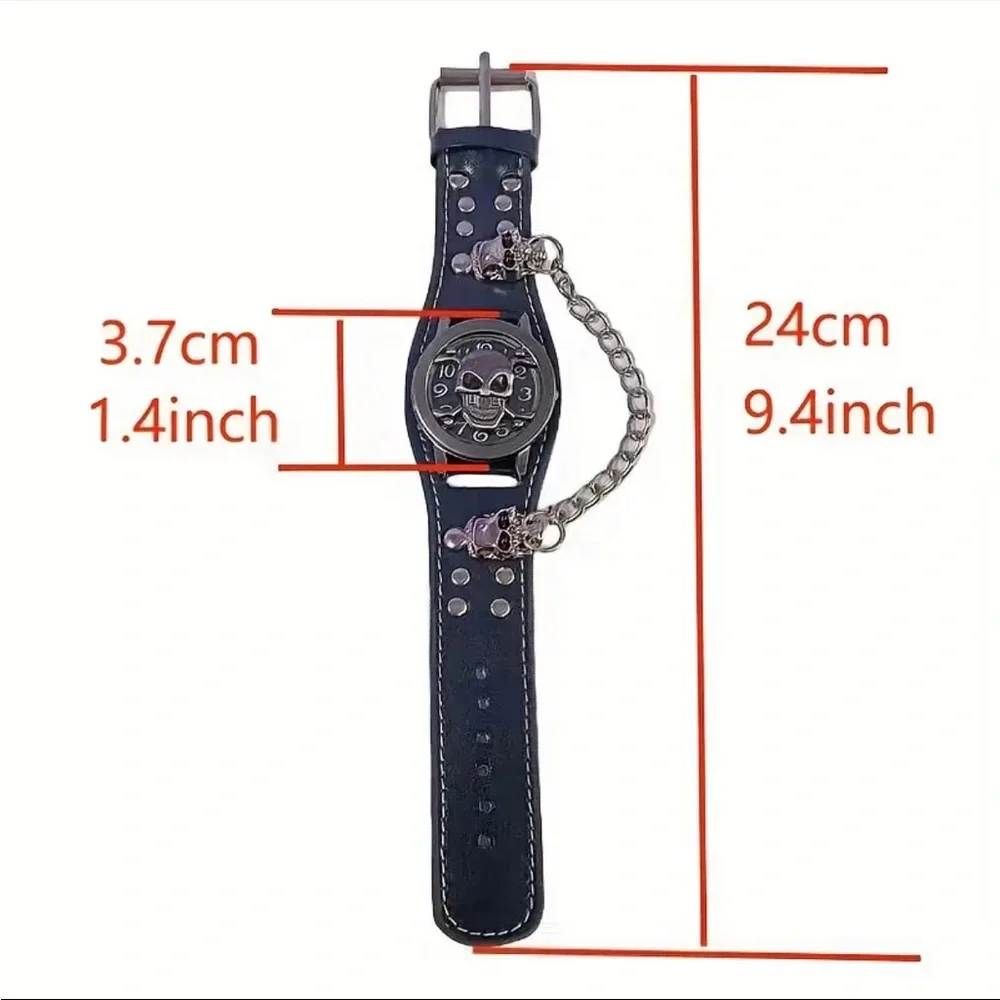 🆕 Y2K Anime Skull Skeleton Round Pointer Quartz Watch - PU Leather Bracelet 💀